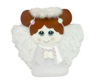 Angel Wreath Attachment, Christmas Wreath Attachment, Angel Wreath Decor, Angel with Wings, Angel with Halo, Angel Tree Topper, Mantle Decor