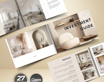 Interior Design Client Welcome Magazine, Investment Guide Portfolio Template, Minimalist Neutrals Canva Template