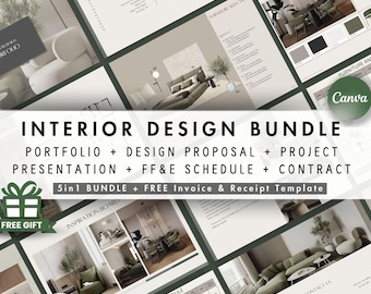 Interior Design Canva Template Bundle: Portfolio, Proposal, Contract
