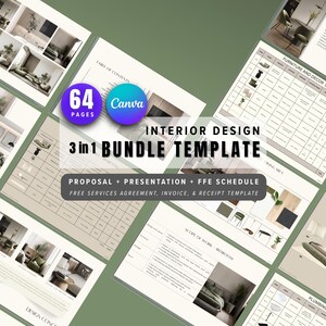 Interior Design Bundle: Proposal, Presentation, FFE Schedule, Contract Agreement & Invoice (Canva Templates)