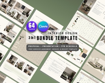Interior Design Bundle: Proposal, Presentation, FFE Schedule, Contract Agreement & Invoice (Canva Templates)