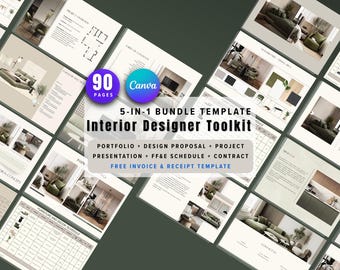 Interior Design Toolkit: Portfolio, Proposal, Presentation, FFE Schedule, Contract, Invoice (Canva Bundle Templates)