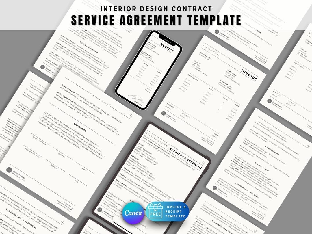 Interior Design Contract Template: Service Agreement and Invoice (fully ...