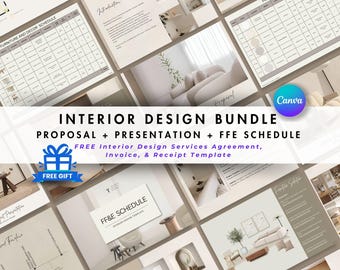 Interior Design Bundle: Proposal, Presentation, and FFE Schedule (Editable Canva Template for Designers)