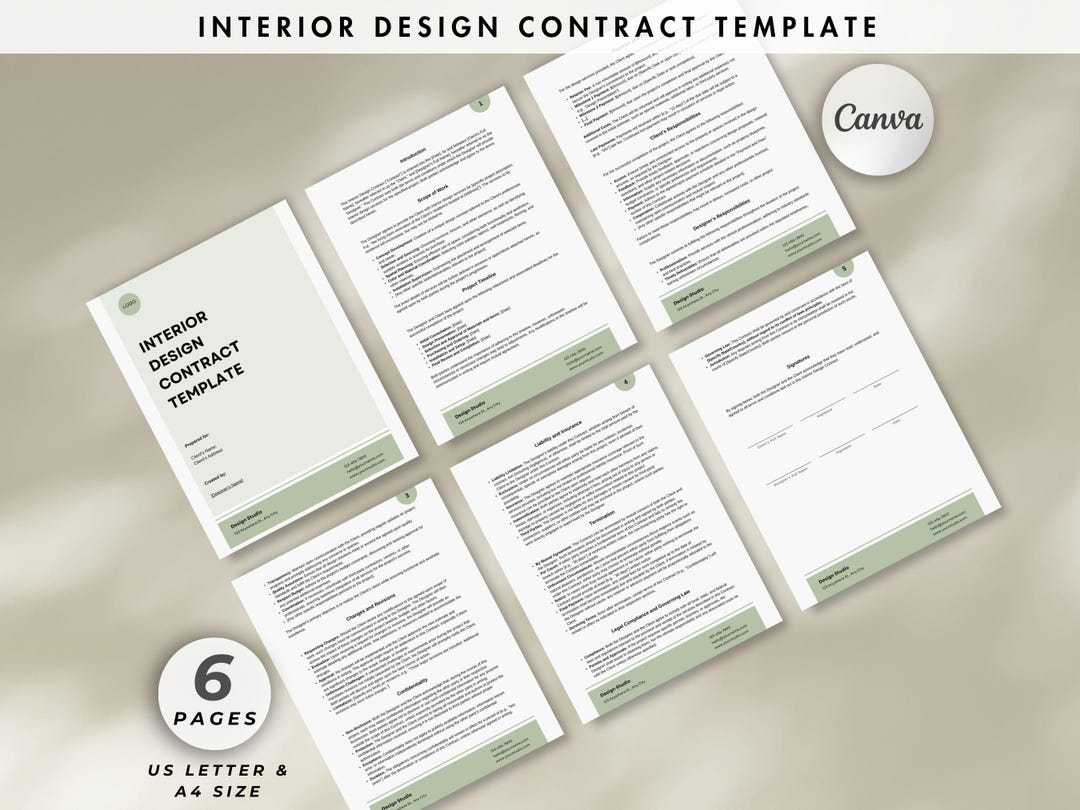 Plantilla de contrato de diseño de interiores, acuerdo entre cliente y ...