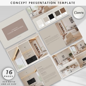 Presentación del concepto de diseño de interiores, propuesta de proyecto, presentación de clientes y panel de estado de ánimo, plantilla Canva para diseñadores de interiores - Arquitectos