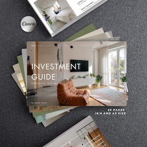 Interior Design Investment Guide and Portfolio Template, Interior Design Services & Client Onboarding, Canva Template for Interior Designers