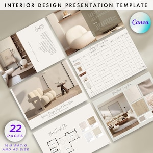 Interior Design Presentation Template, Design Proposal Moodboard, Client Presentation, Canva Templates for Interior Designers and Architects
