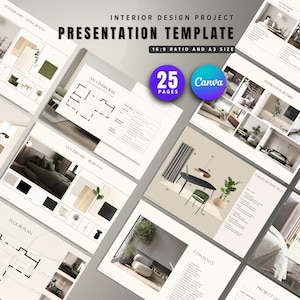 Interior Design Presentation Template, Minimalist Client Project Deck, Architecture Proposal Presentation, Editable Canva Layout