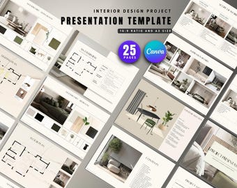 Interior Design Presentation Template, Minimalist Client Project Deck, Architecture Proposal Presentation, Editable Canva Layout