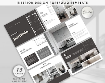 Innenarchitekt Portfolio Vorlage, Kundenpräsentation & Portfolio Layout Design, Moderne Canva Vorlage für Innenarchitekt - Architekt