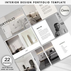 Modelo de portfólio de designer de interiores, apresentação do cliente e proposta de projeto, modelo profissional do Canva para designers de interiores - arquiteto