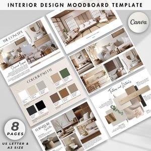 Plantilla de Moodboard de diseño de interiores, presentación de clientes, propuesta de proyecto de tablero conceptual, plantilla Canva para diseñadores de interiores y arquitectos