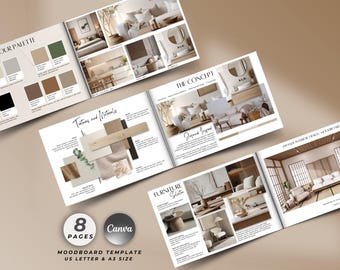 Japandi Interior Design Moodboard, Concept Proposal, Client Presentation, Canva Template for Interior Designers & Architects