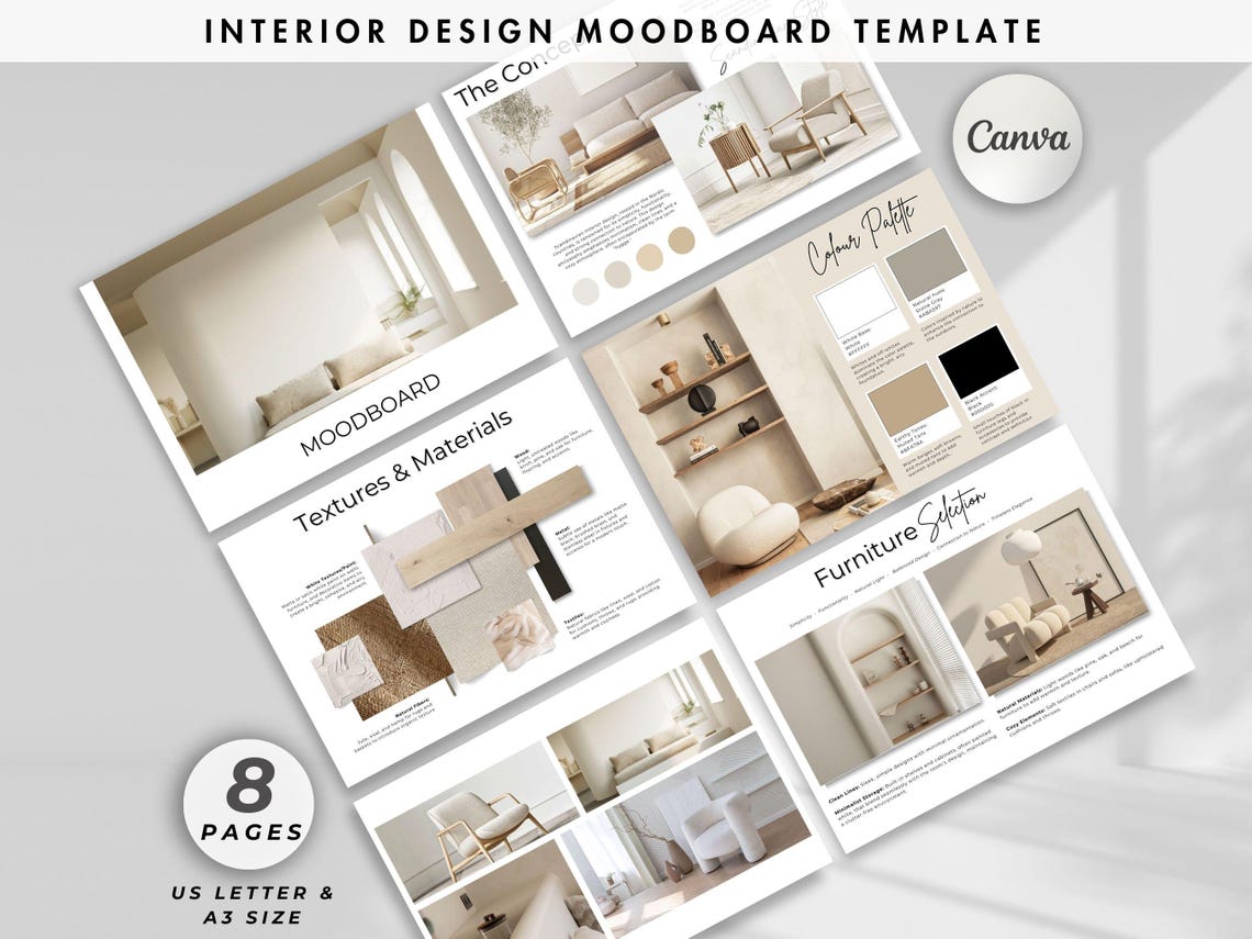 Interior Design Moodboard Template, Client Presentation, Scandinavian ...