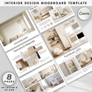 Interior Design Moodboard Template, Client Presentation, Concept Board Project Proposal, Canva Template for Interior Designers & Architects