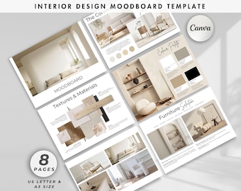 Interior Design Moodboard Template: Client Presentation Canva (US Letter & A3)