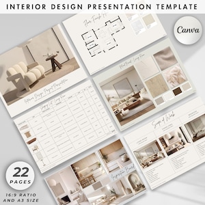 Presentación de diseño de interiores, tablero de ideas para presentaciones de proyectos, presentación de clientes, plantilla moderna de Canva para diseñadores de interiores y arquitectos