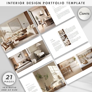 Portfólio de design de interiores, proposta de projeto, apresentação ao cliente e design de portfólio, modelo profissional do Canva para designers de interiores