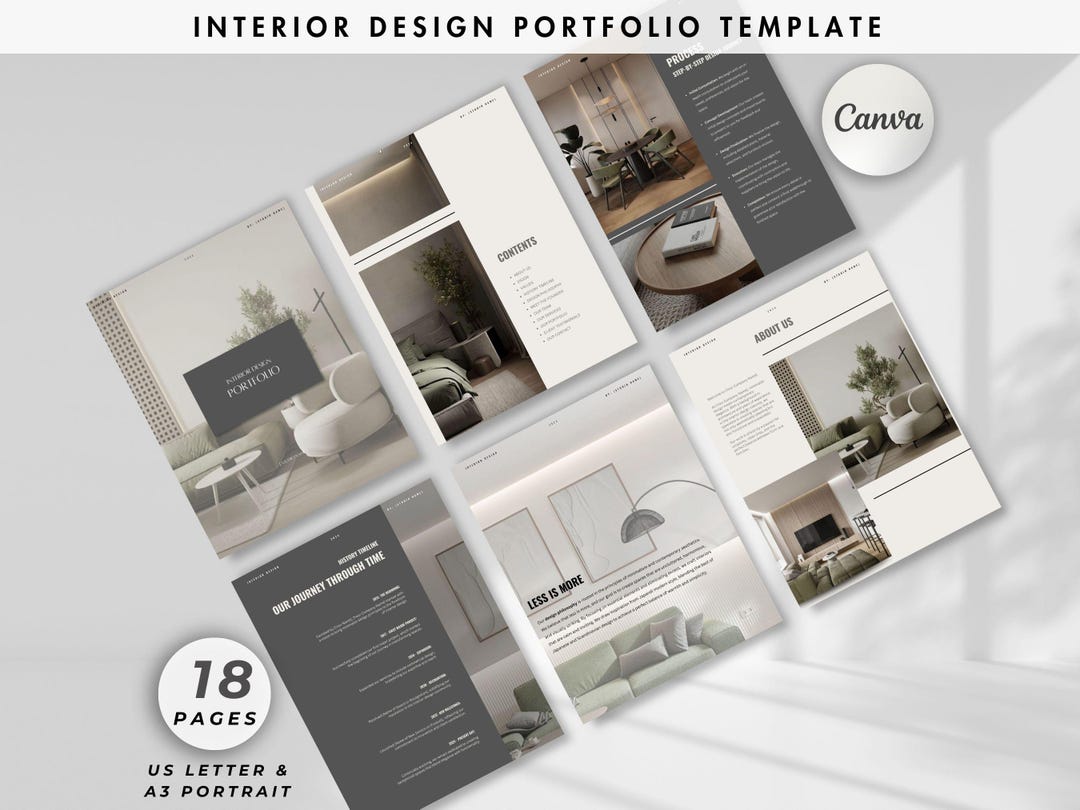 Interior Design Portfolio Canva Template: Minimalist Portrait Layout ...