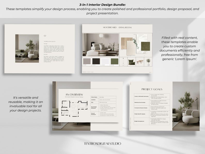 Interior Design Bundle Kit Template | Portfolio, Proposal, Presentation ...