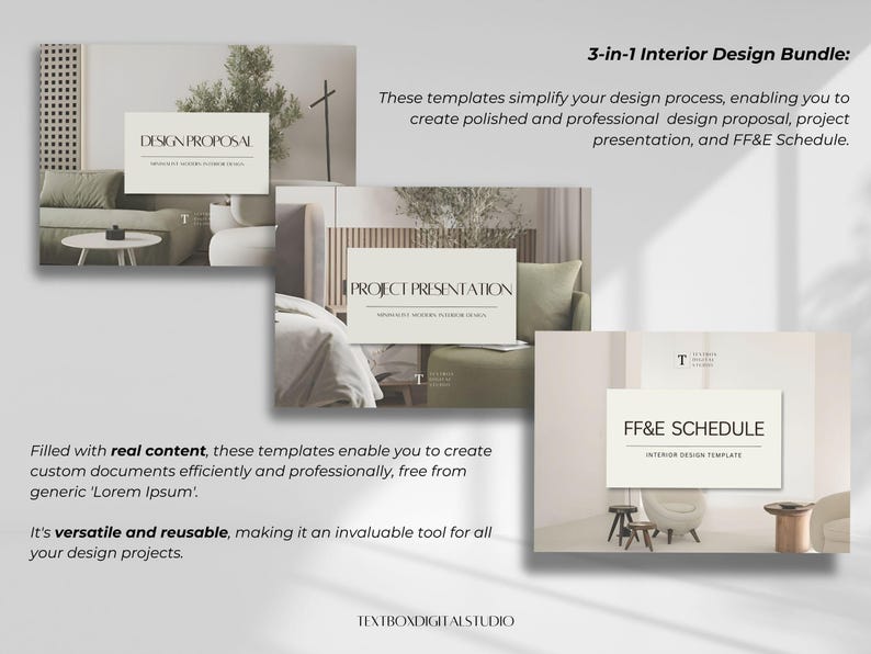 Interior Design Bundle, Project Proposal, Client Presentation, FFE ...