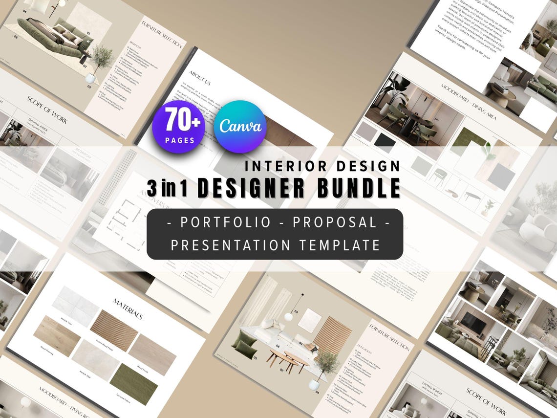 Interior Design Bundle Kit Template | Portfolio, Proposal, Presentation ...