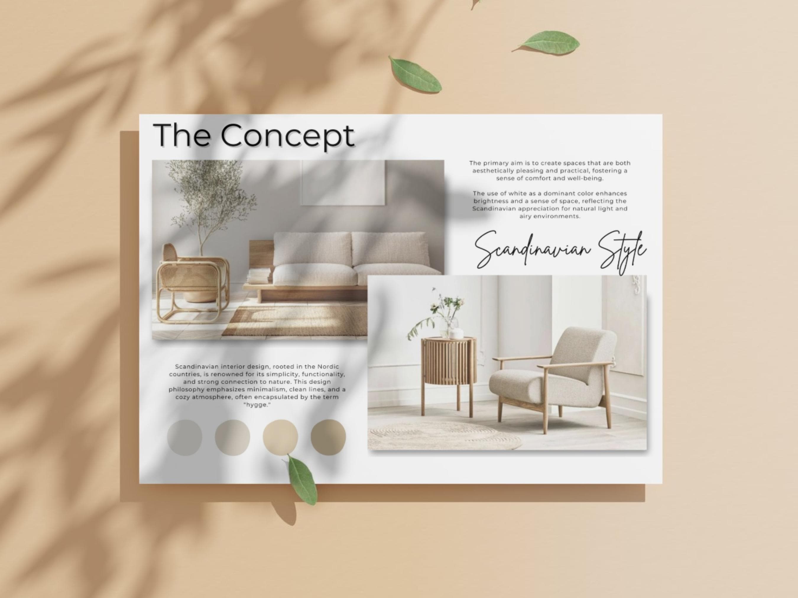Interior Design Moodboard Template, Client Presentation, Scandinavian ...