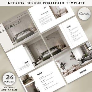 Layout de portfólio de design de interiores, modelo de apresentação de cliente de guia de investimento, modelo Canva para designers de interiores e arquitetos de interiores