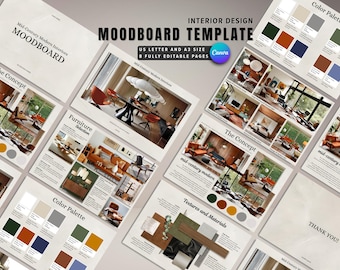 Interior Design Presentation Template, Mid-Century Modern Moodboard, Concept Board Proposal, Canva Presentation