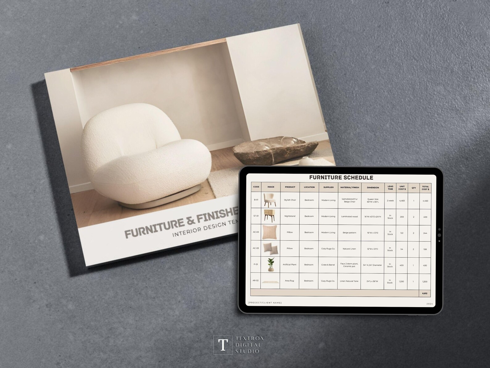 Interior Design FF&E Schedule Template | Canva Mood Board, Schedules ...