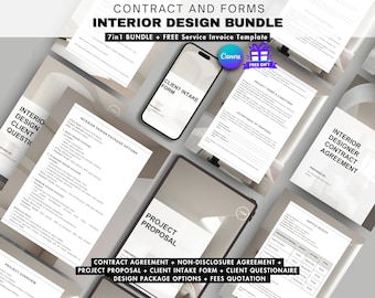 Interior Designer Business Bundle: Contract, Proposal, Client Forms, Pricing Guide and Invoice - Canva Template
