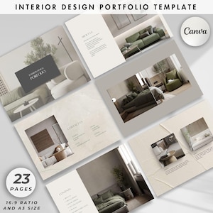 Portfólio de design de interiores, proposta de projeto, apresentação ao cliente e design de portfólio, modelo profissional do Canva para designers de interiores