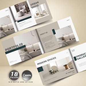 Interior Design Portfolio Vorlage, Architektur Design Studio Portfolio Layout, Designer Lebenslauf Canva Vorlage und Präsentation Stimmungsbrett