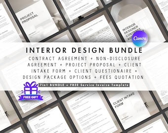 Interior Designer Business Bundle: Contract, Proposal, Client Forms, Pricing Guide and Invoice - Canva Template