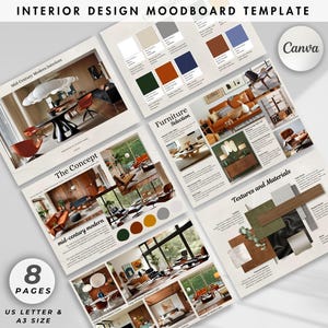 Interior Design Moodboard Template, Client Presentation, Concept Board Project Proposal, Canva Template for Interior Designers & Architects