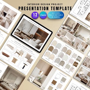 Presentationsmall för inredning, projektförslag, moodboard för koncept, helt redigerbar i Canva