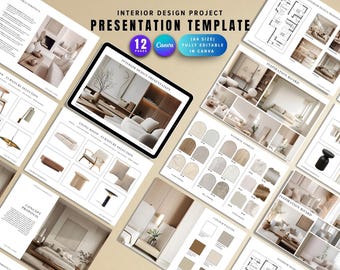 Interior Design Presentation Template, Project Proposal, Concept Moodboard, Fully Editable in Canva