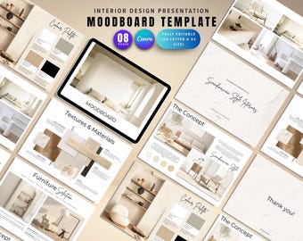 Interior Design Moodboard Template, Client Presentation, Scandinavian Concept Board, Canva Presentation for Designer, Architects, Decorators