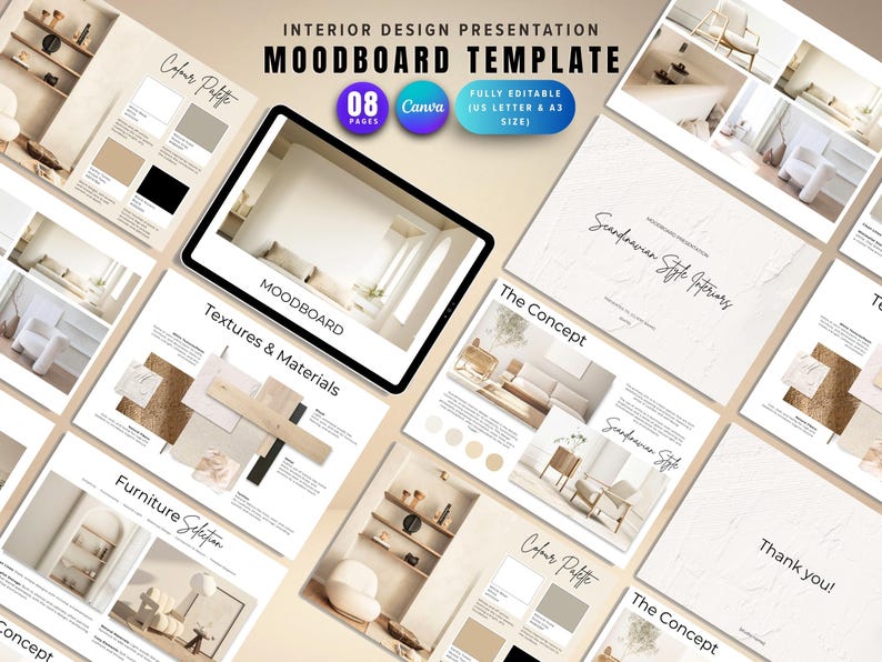 Interior Design Moodboard Template, Client Presentation, Scandinavian ...
