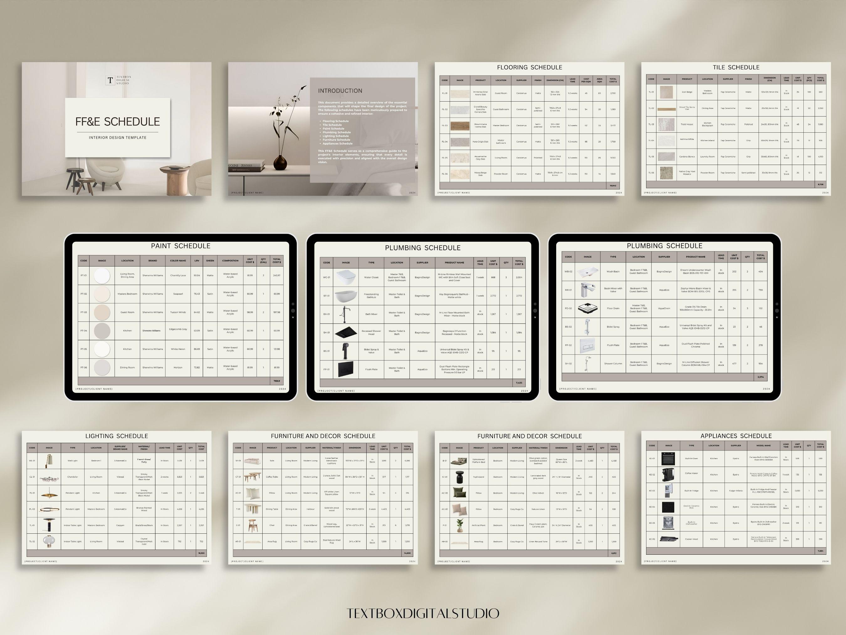 Interior Design FF&E Schedule Template, Furniture Fixtures Finishes ...