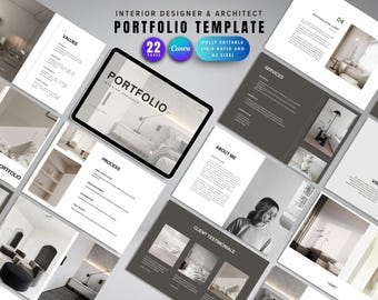 Interior Design Portfolio Template, Client Presentation, Editable Canva Template for Designers & Architects