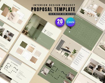 Interior Design Proposal Template, Minimalist Olive Presentation, Client Project Deck, Architecture Presentation, Editable Canva Template