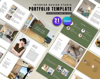 Interior Design Portfolio Template, Minimalist Interior Design Template, Architect Presentation, Interior Mood Board, Designer Resume CV