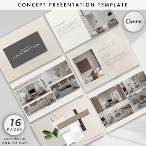 Presentación del concepto de diseño de interiores, propuesta de proyecto, presentación de clientes y panel de estado de ánimo, plantilla Canva para diseñadores de interiores - Arquitectos