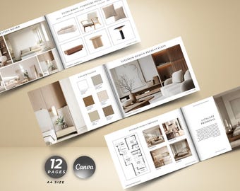 Interior Design Presentation Template, Project Proposal, Concept Moodboard, Fully Editable in Canva