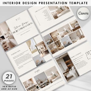 Presentación de diseño de interiores, propuesta de proyecto, presentación de clientes y panel de estado de ánimo, plantilla profesional de Canva para diseñadores de interiores