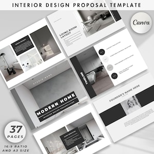 Interior Design Proposal Template, Project Proposal, Client Presentation, Portfolio Layout, Canva Template for Interior Designer & Architect
