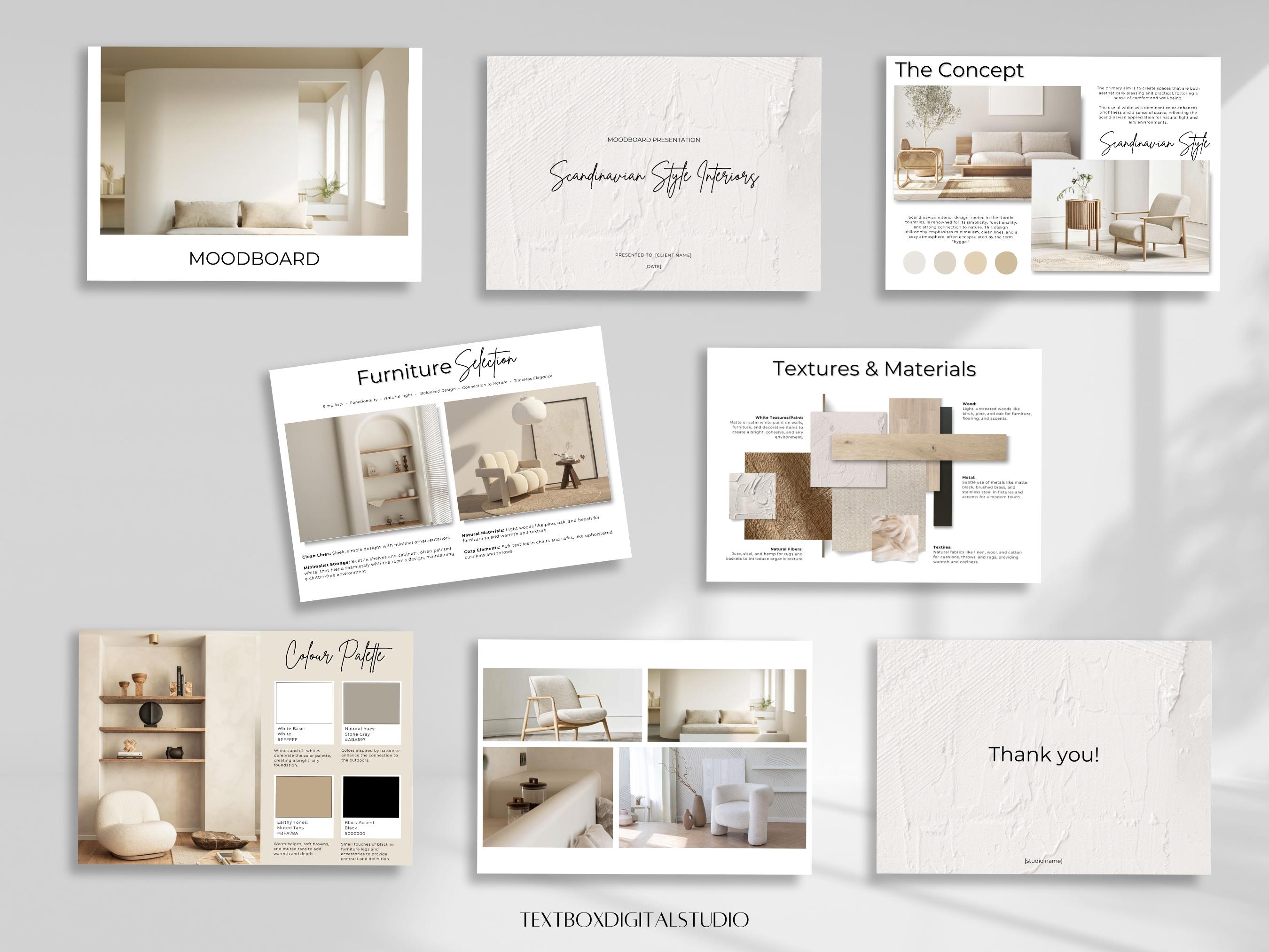Interior Design Moodboard Template, Client Presentation, Scandinavian ...
