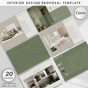 Propuesta de proyecto de diseño de interiores, presentación para clientes y plantilla de panel de estado de ánimo, plantilla profesional de Canva para diseñadores de interiores y arquitectos
